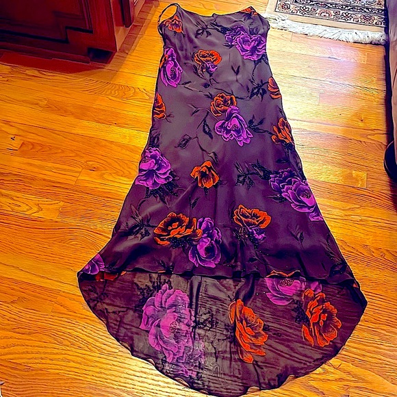 PARTY PARTY Gorgeous100% SilkSpenserJermy lightlyBeaded Purple&orangeFlowers.8π - Picture 10 of 13